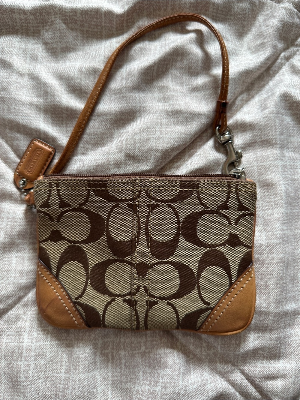 Coach Brown/Tan Signature Canvas Wristlet